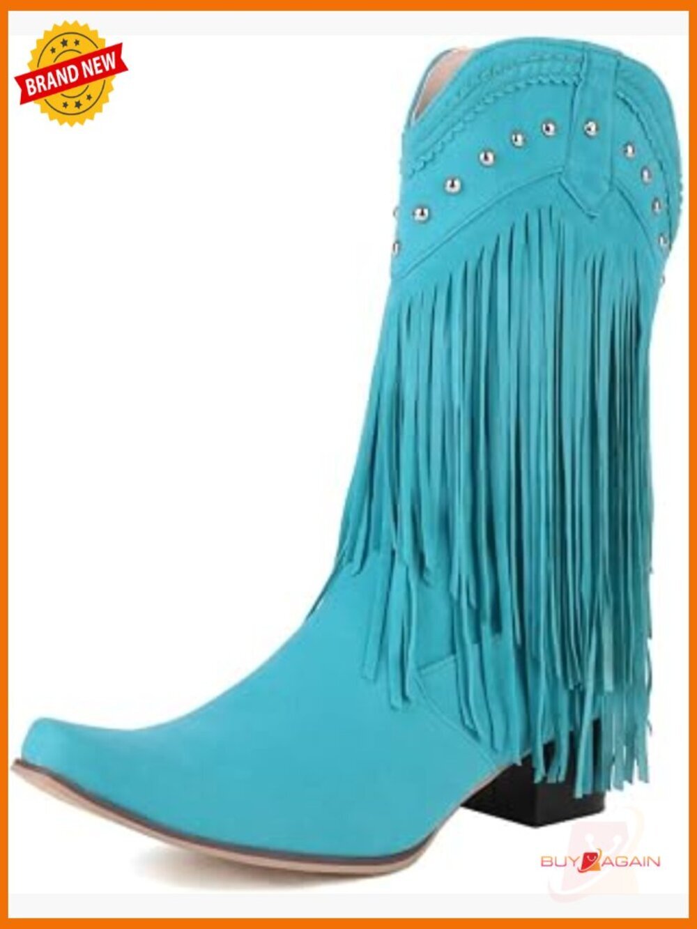 Mid Calf Fringe Boots Chunky Heel Cowgirl Western Tassel Boots